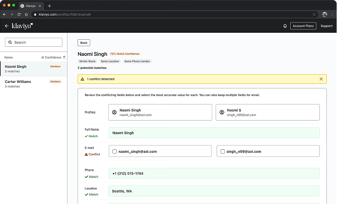 Profile deduplication tooling UI